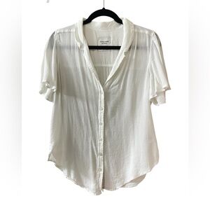 Abercrombie & Fitch White Gauze Button Down Blouse Collar Short Sleeve Medium
